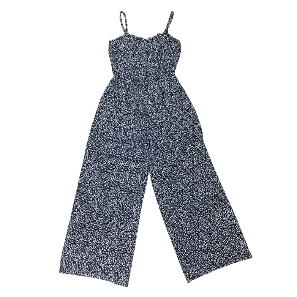 Kaileigh Women Jumpsuit‎ Floral Wide Leg Spaghetti Strap M Navy Summer Vacation